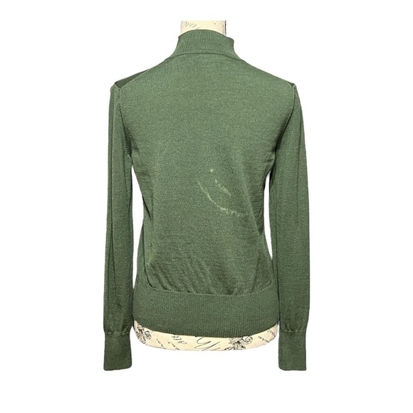 Kate Hill Mock Neck Sweater Green Lightweight Italian Merino Wool Preppy Small - Picture 5 of 9